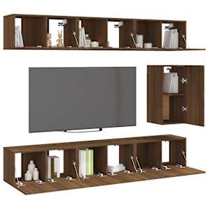 vidaXL TV spintelių komplektas, 7 dalių, rudas ąžuolo, mediena