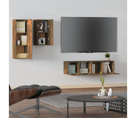 vidaXL TV-skapsett 4 deler r&oslash;kt eik konstruert tre