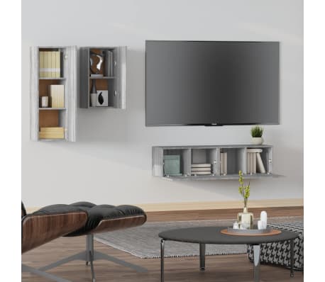 vidaXL Zestaw 4 szafek telewizyjnych, szary dąb sonoma