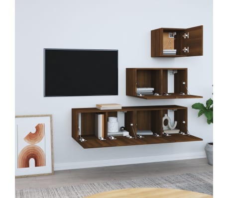 vidaXL 4-tlg. TV-Schrank-Set Braun Eichen-Optik Holzwerkstoff