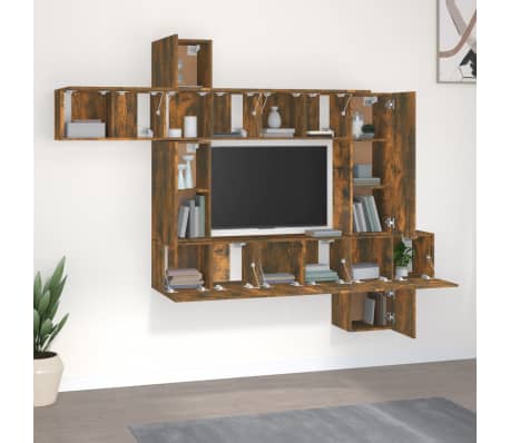 vidaXL TV spintelių komplektas, 10 dalių, dūminio ąžuolo, mediena