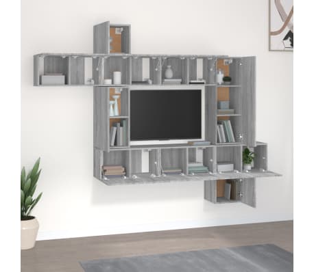 vidaXL Set dulapuri TV, 10 piese, gri sonoma, lemn compozit