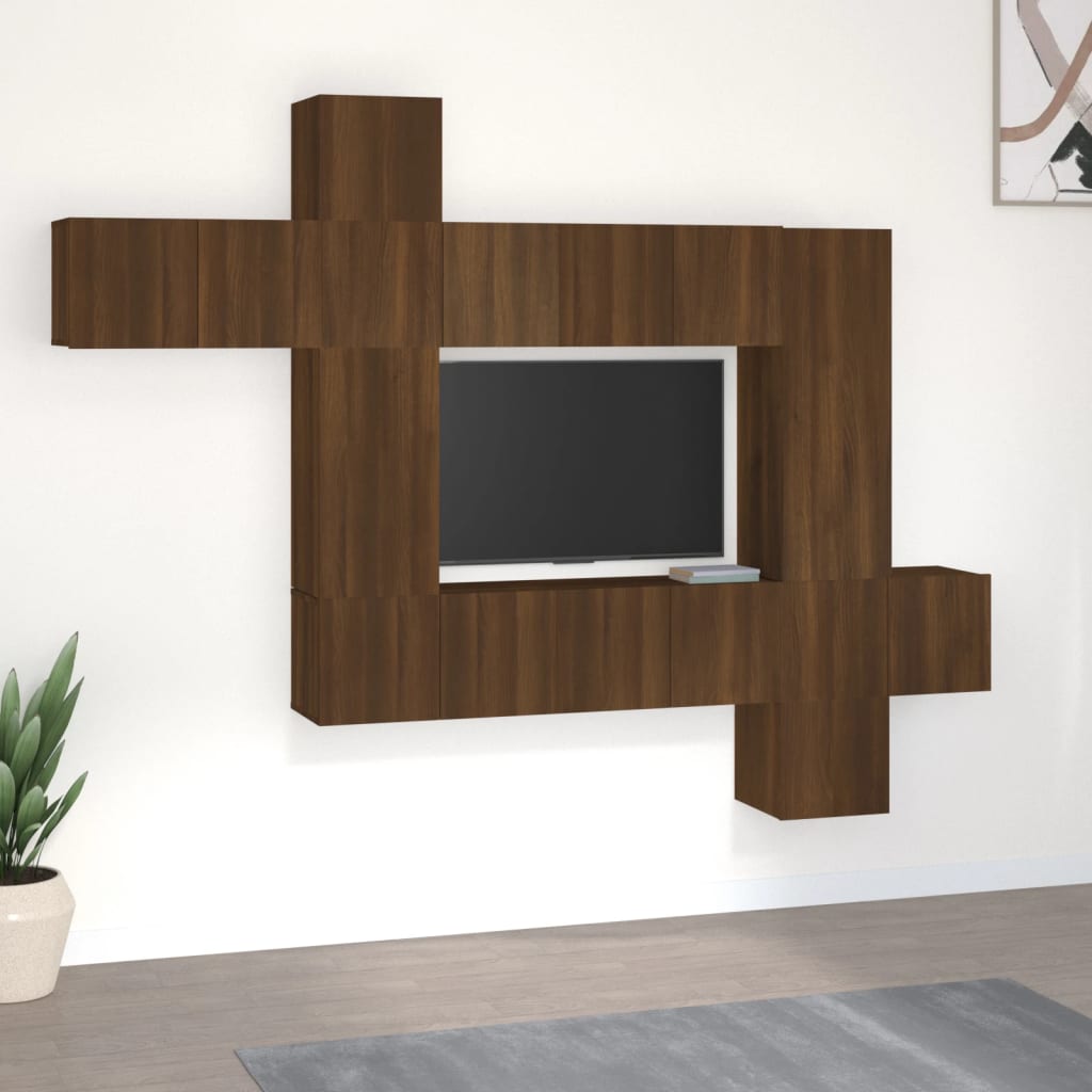 vidaXL Conjunto móveis de TV 10pcs madeira carvalho castanho