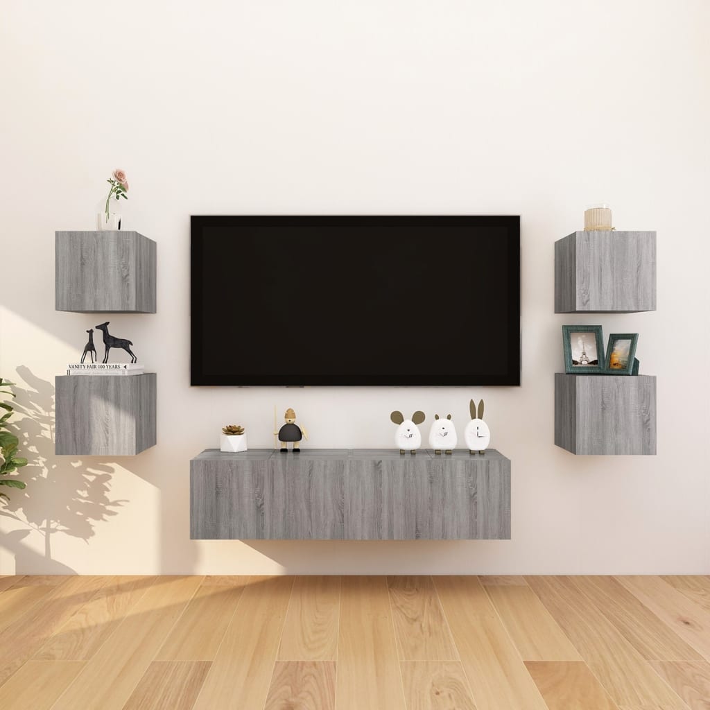 Seinäkiinnitettävät TV-kaapit 8 kpl harmaa Sonoma 305x30x30 cm