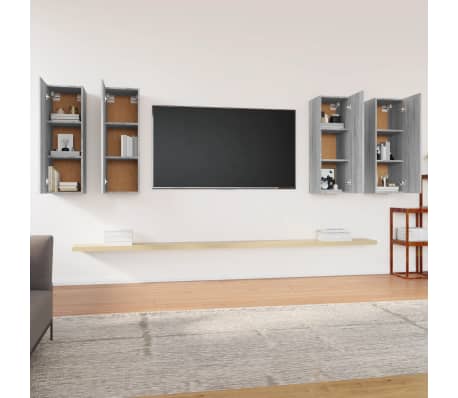 vidaXL Muebles TV 4 uds madera contrachapada gris Sonoma 30,5x30x90 cm