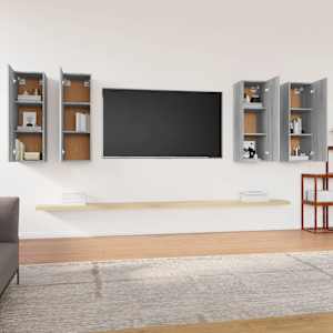 vidaXL TV spintelės, 4vnt., pilkos ąžuolo, 30,5x30x90cm, mediena