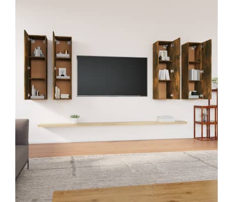 vidaXL Comode TV, 4 buc., stejar fumuriu 30,5x30x110 cm lemn prelucrat
