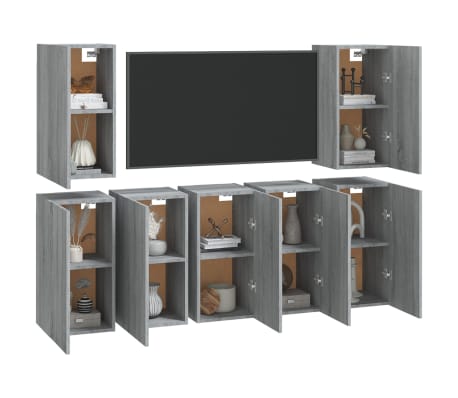 vidaXL Televizoriaus spintelės, 7vnt., pilkos, 30,5x30x60cm, mediena