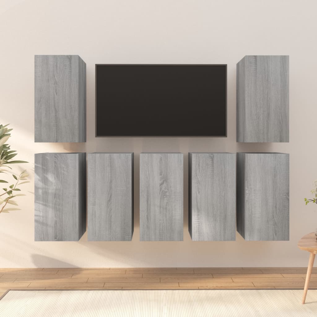 vidaXL Comode TV, 7 buc., gri sonoma, 30,5x30x60 cm, lemn prelucrat