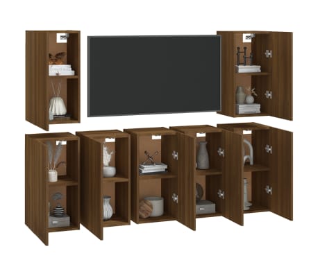 vidaXL Televizoriaus spintelės, 7vnt., rudos, 30,5x30x60cm, mediena