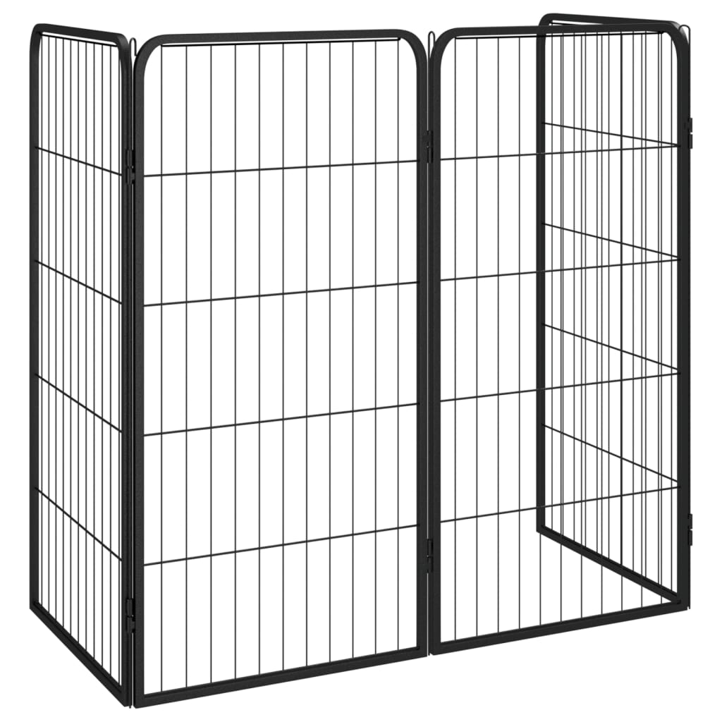 4-paneles fekete porszórt acél kutyakernel 50 x 100 cm 