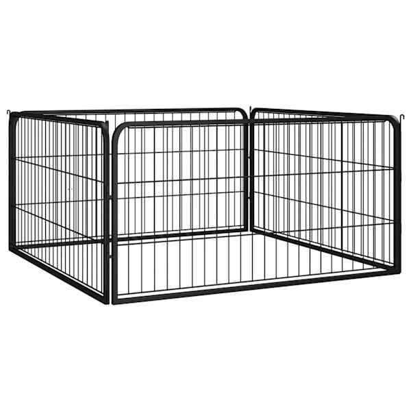 vidaXL koera m&auml;nguaedik 4 paneeli must 100x50 cm pulberv&auml;rvitud teras