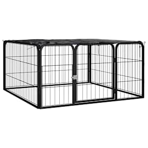 vidaXL koera m&auml;nguaedik 4 paneeli must 100x50 cm pulberv&auml;rvitud teras