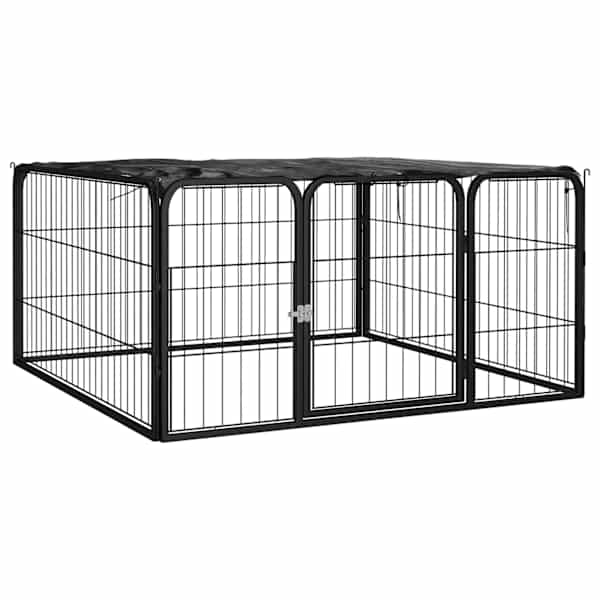 vidaXL koera m&auml;nguaedik 4 paneeli must 100x50 cm pulberv&auml;rvitud teras