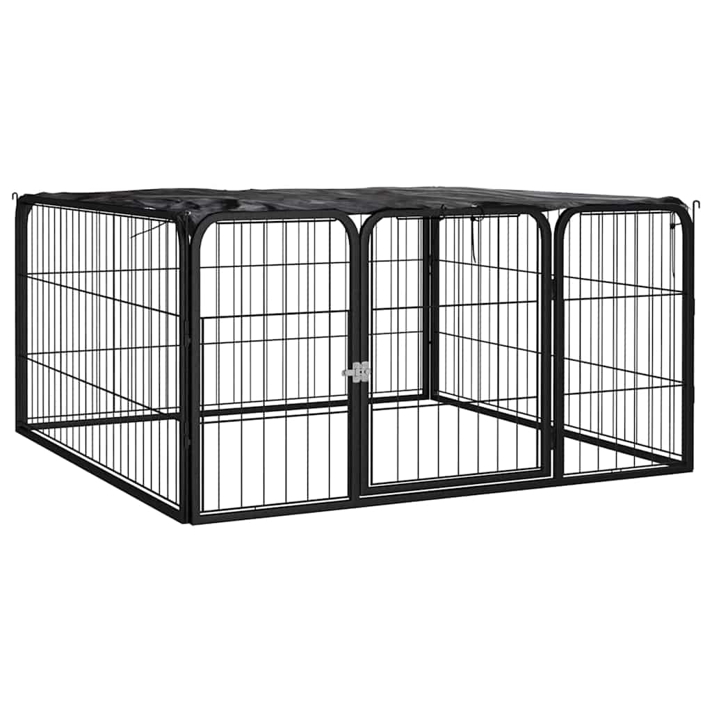 Hundegård 100 × 50 cm - 4 paneler i pulverlakeret stål, sort med PE-tag