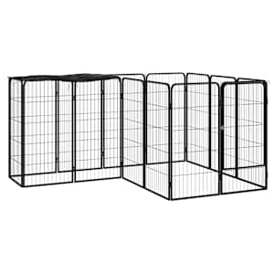 Pasja ograda s 14 paneli črna 50x100 cm prašno barvano jeklo