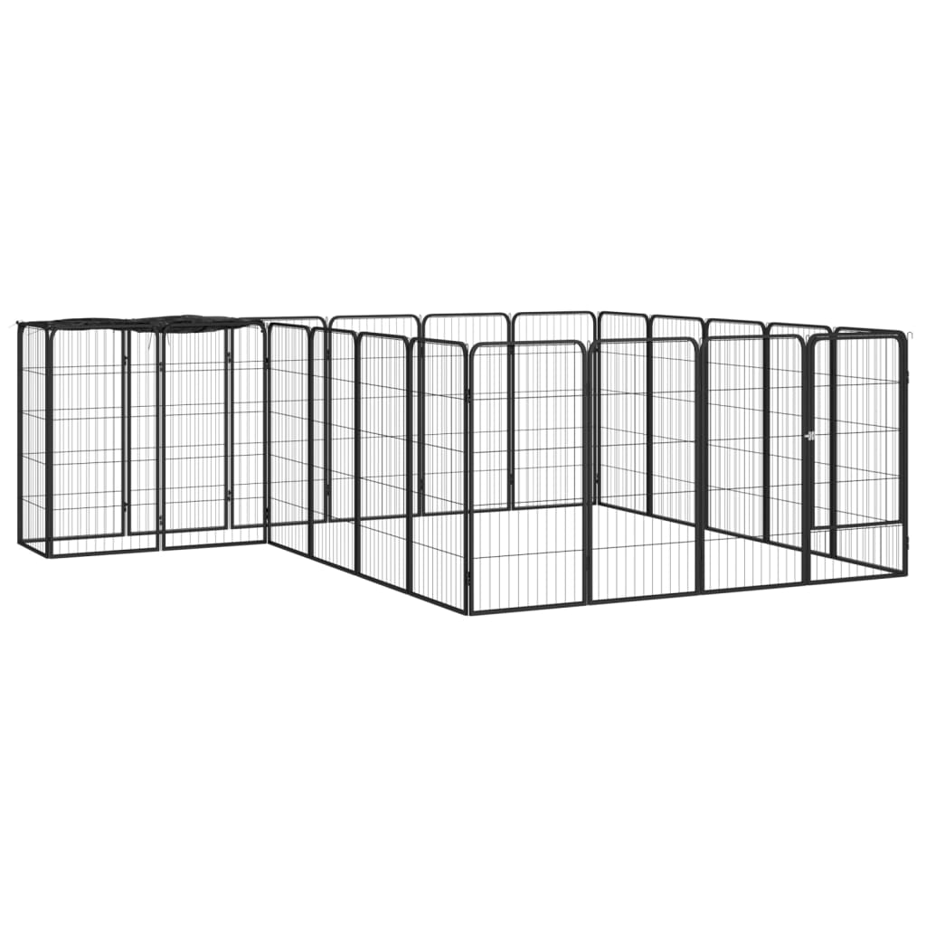 vidaXL Țarc câini 22 panouri negru 50×100 cm oțel vopsit electrostatic 50x100