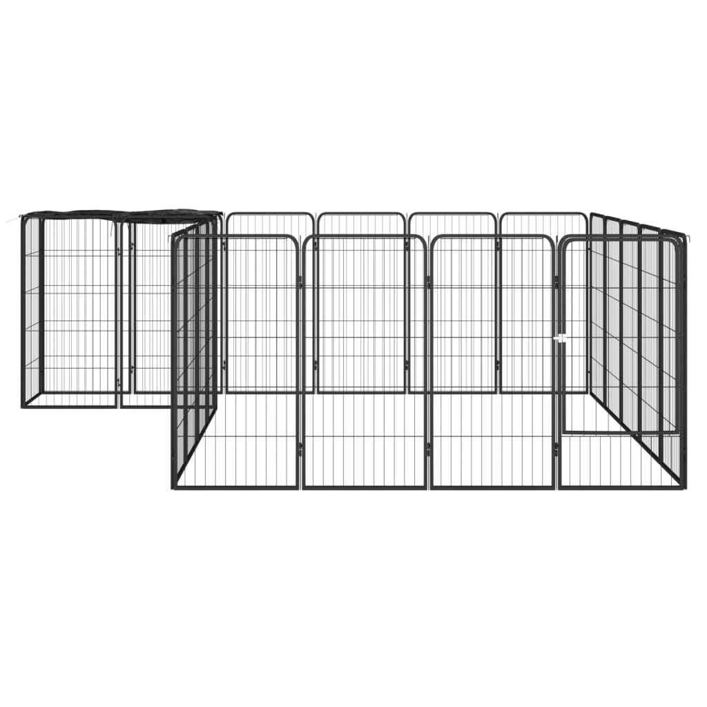 vidaXL Hondenkennel 22 panelen 50x100 cm gepoedercoat staal zwart afbeelding