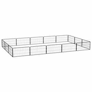 Pasja ograda s 16 paneli črna 100x50 cm prašno barvano jeklo