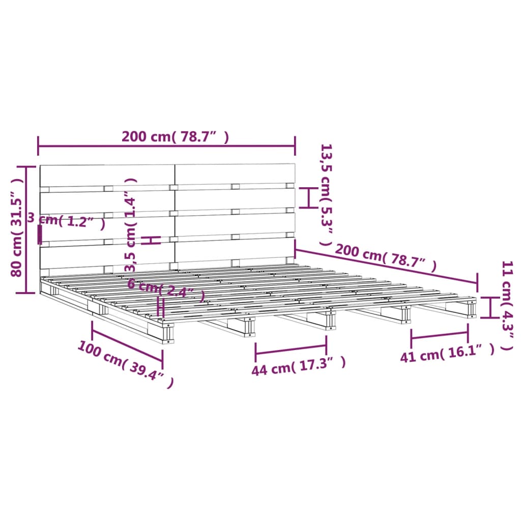 Posteljni okvir bel 200x200 cm trdna borovina