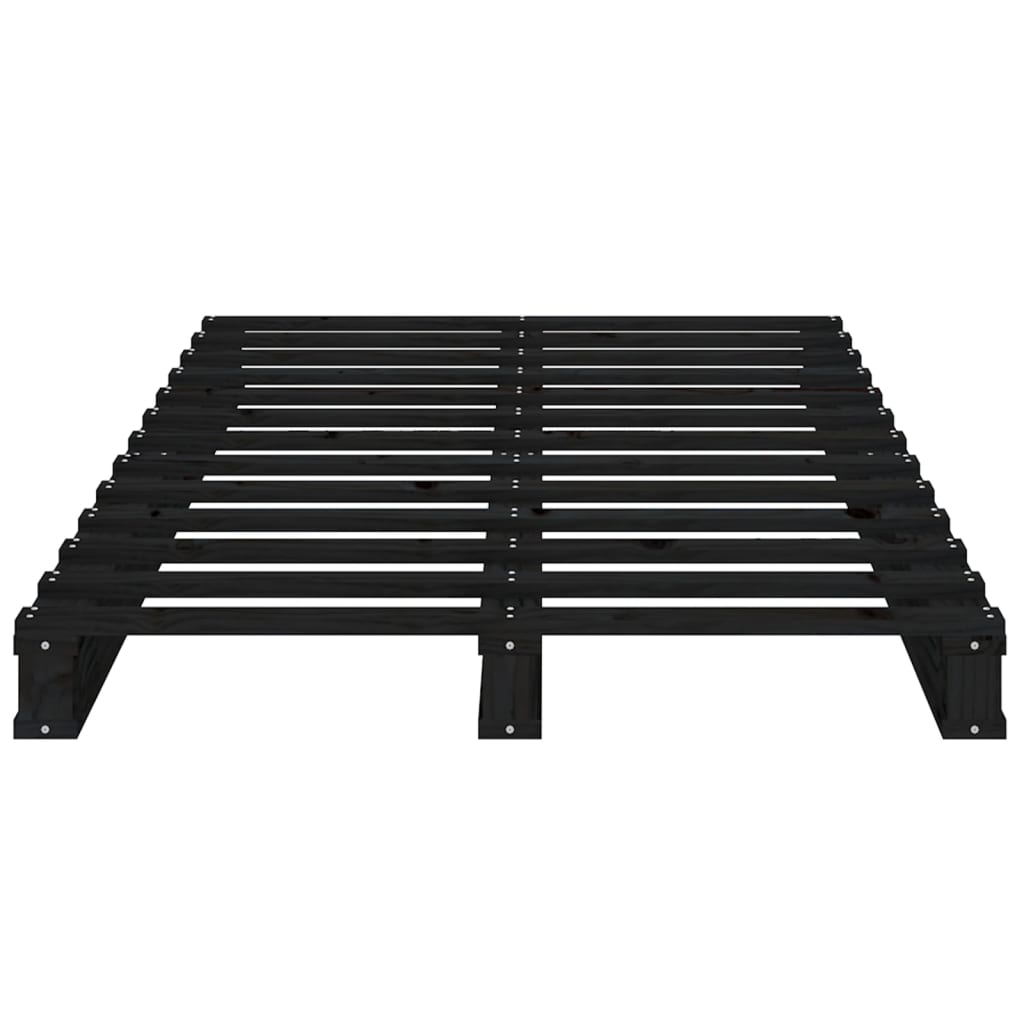 Cadru pat mic Single 2FT6, negru, 75x190 cm, lemn masiv de pin