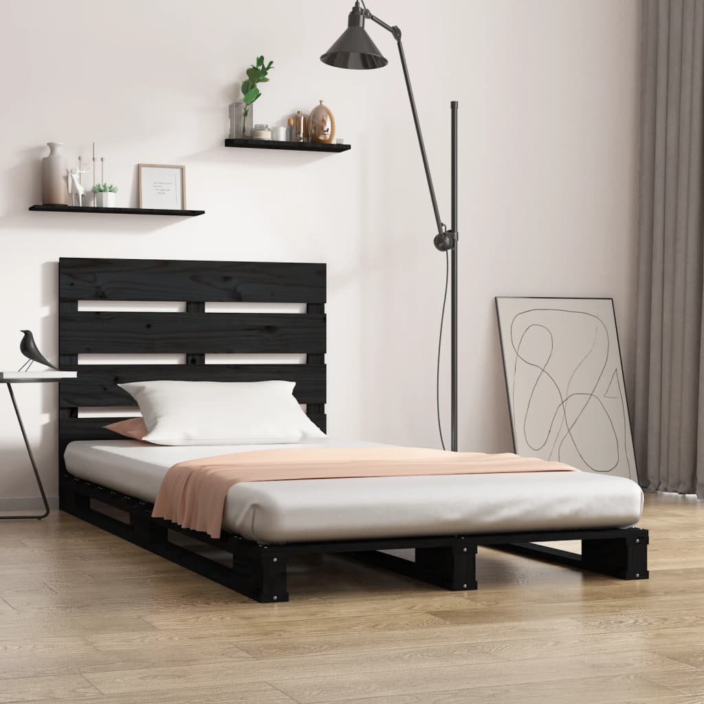 vidaXL Cadru pat mic Single, negru, 75x190 cm, lemn masiv de pin