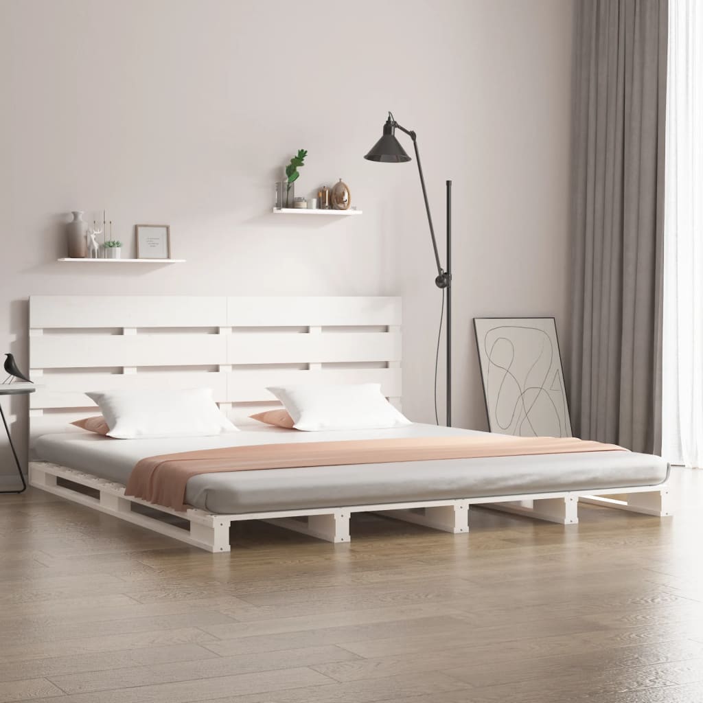 vidaXL Cadru de pat dublu 4FT6, alb, 135x190 cm, lemn masiv de pin