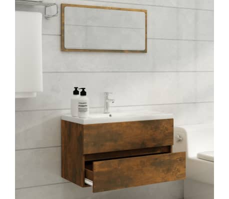 vidaXL Sink Cabinet with Built-in Basin Smoked Oak Engineered Wood