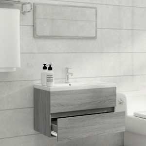 vidaXL Meuble lavabo avec bassin int&eacute;gr&eacute; Sonoma gris Bois d'ing&eacute;nierie