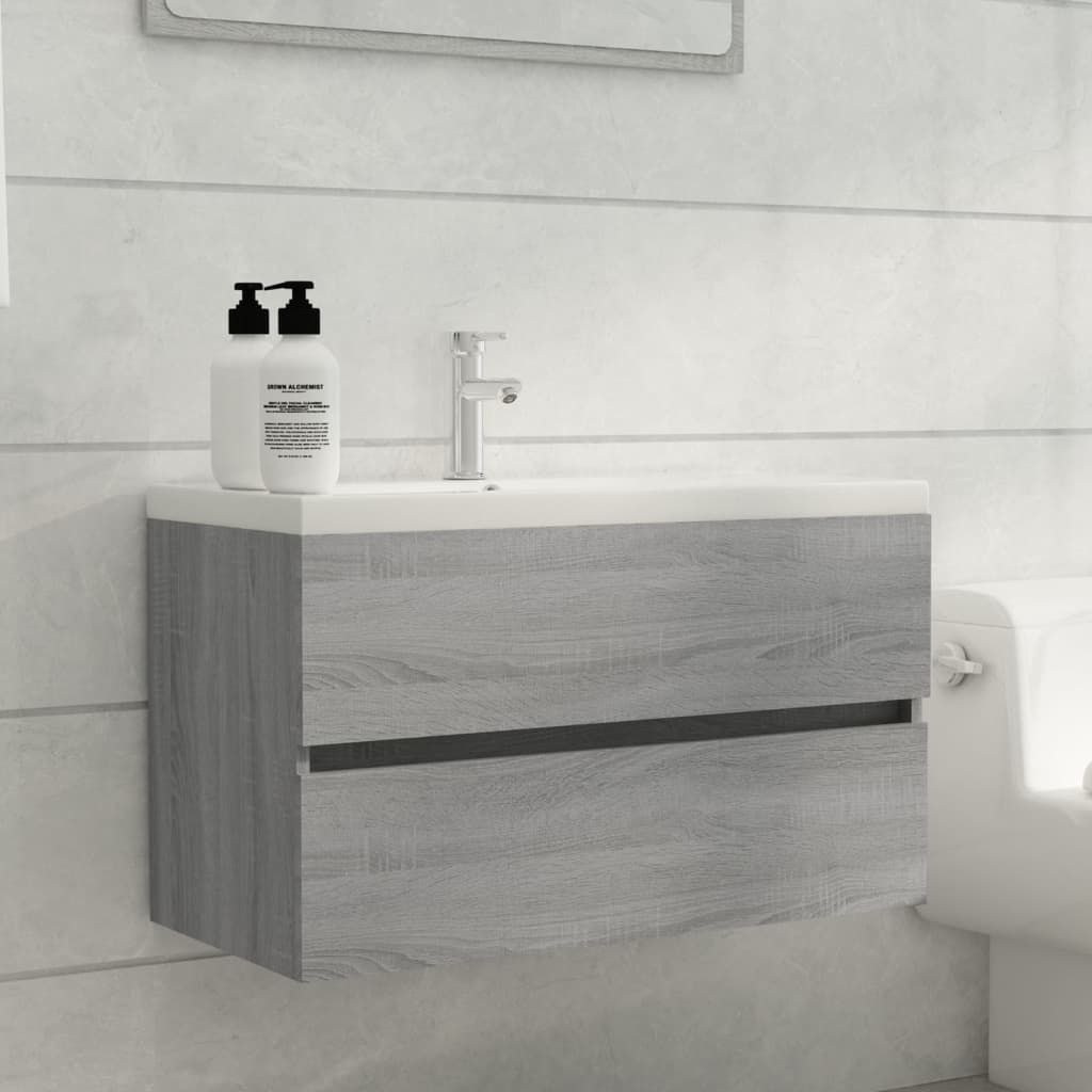 Meuble lavabo avec bassin intégré Sonoma gris Bois d'ingénierie