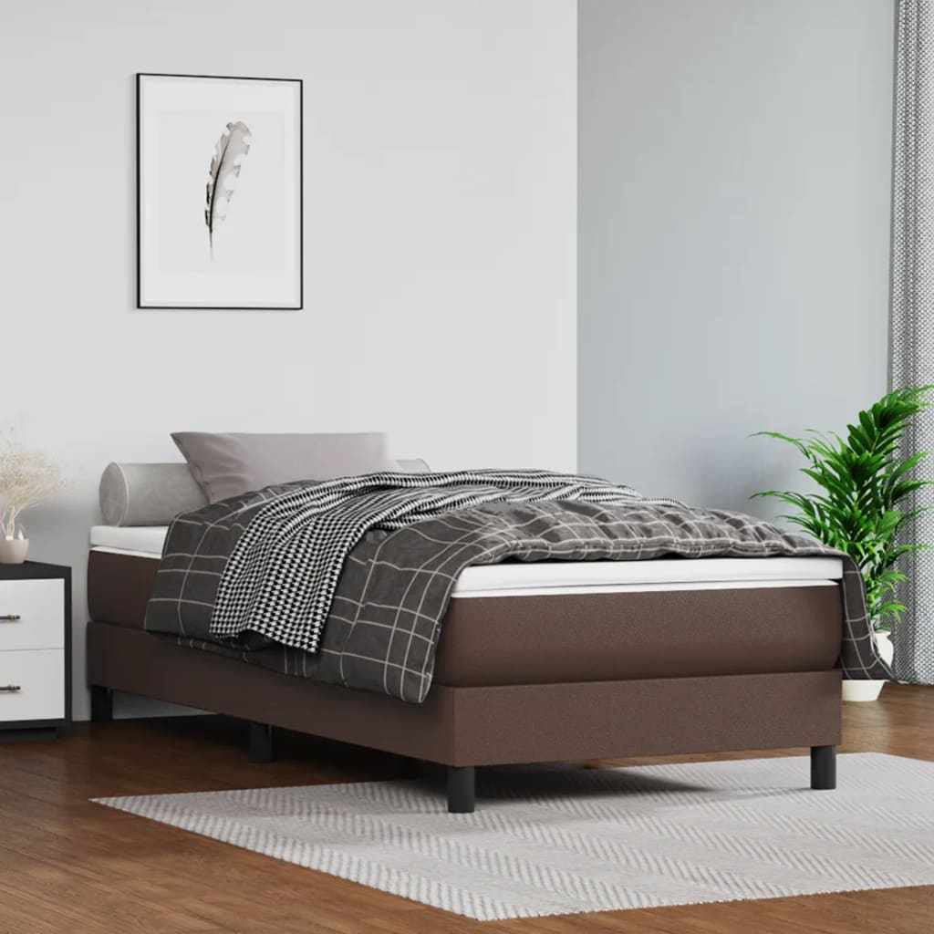 vidaXL Saltea de pat cu arcuri, maro, 90x190x20 cm, piele ecologică 90x190x20 imagine noua