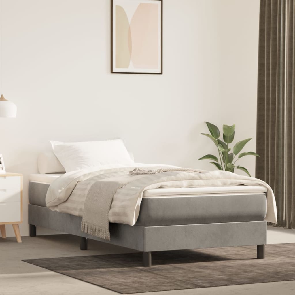 vidaXL Saltea de pat cu arcuri, gri deschis, 90x190x20 cm, catifea 90x190x20 imagine 2022 vreausaltea.ro