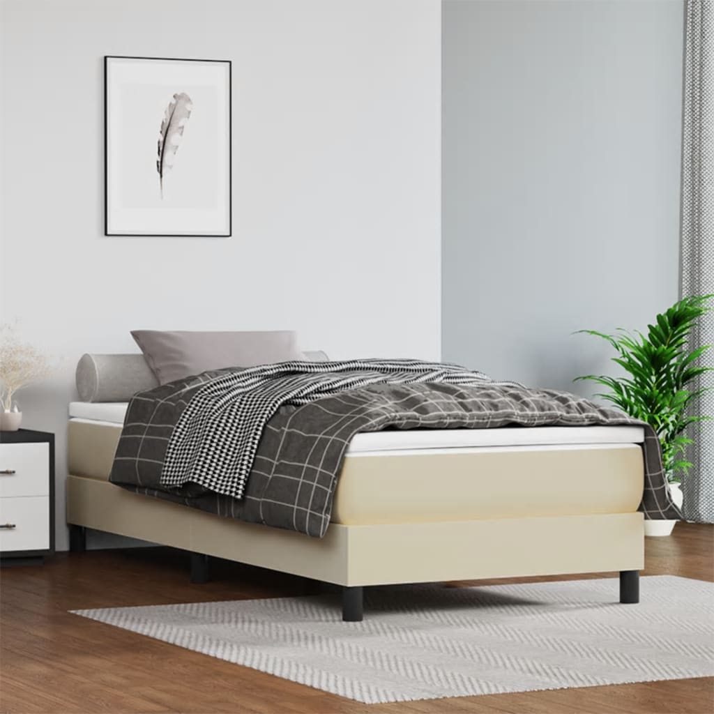 vidaXL Saltea de pat cu arcuri, crem, 90x200x20 cm, piele ecologică 90x200x20 imagine 2022 vreausaltea.ro