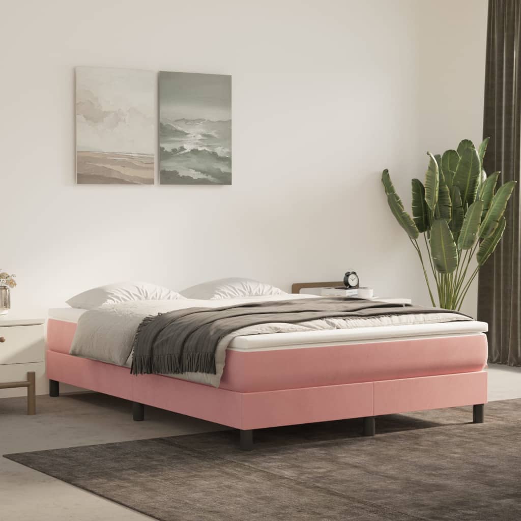 vidaXL Saltea de pat cu arcuri, roz, 140x190x20 cm, catifea 140x190x20 imagine 2022 vreausaltea.ro