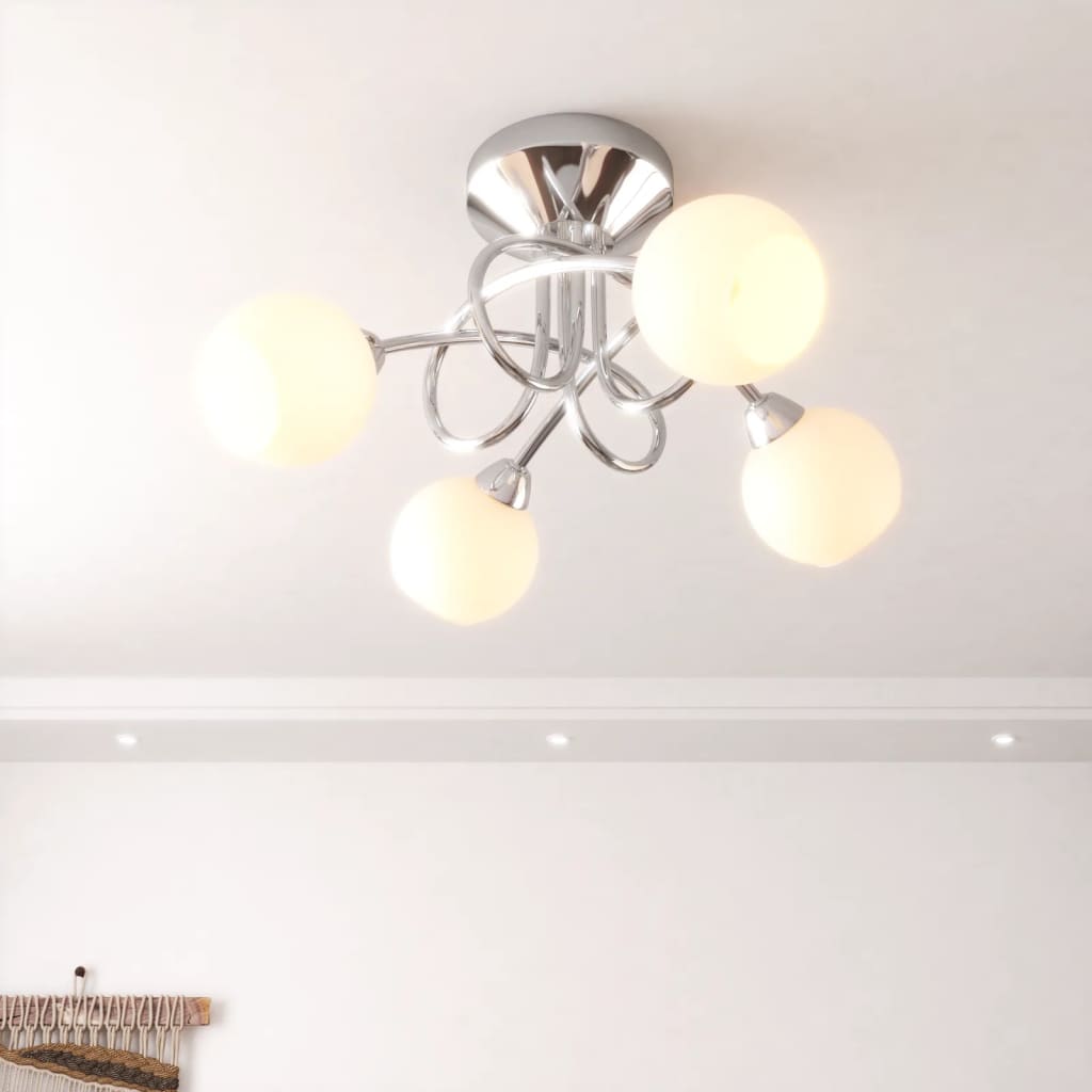 vidaXL Candeeiro teto c/ abajures cerâmica redondos 4 lâmpadas LED G9