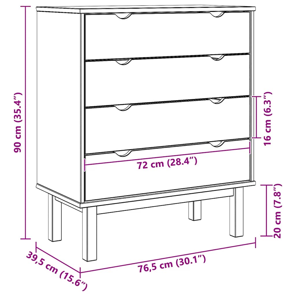Συρταριέρα OTTA Καφέ & Λευκό 76,5x39,5x90 εκ Μασίφ Ξύλο Πεύκου - Image 9