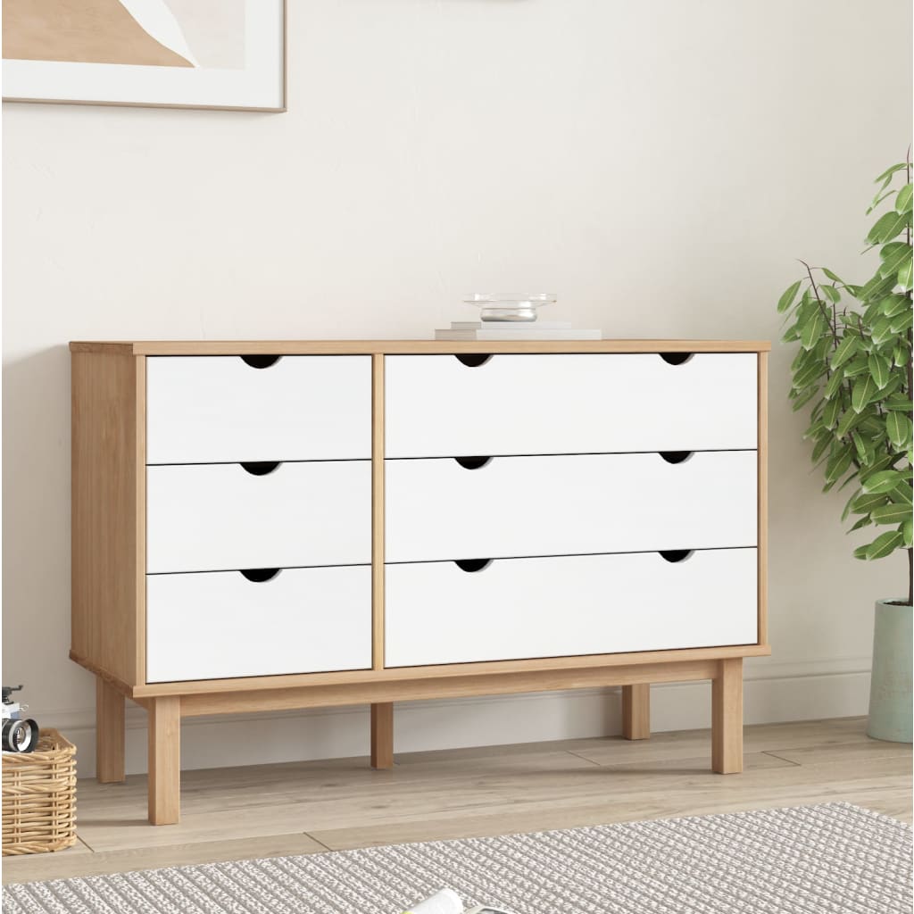 vidaXL Comodă cu sertar, maro și alb, 113,5×39,5×73 cm, lemn masiv pin (si imagine noua