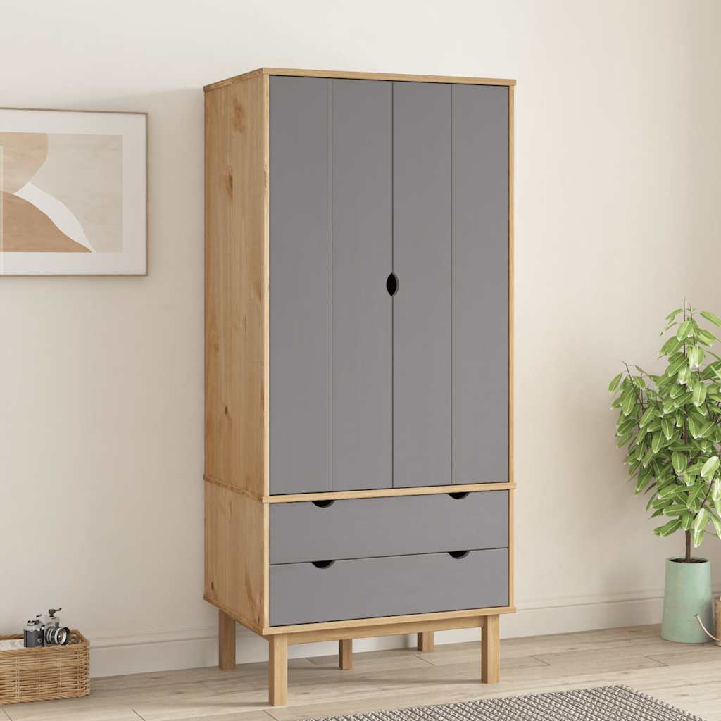 vidaXL Vaatekaappi OTTA ruskea ja harmaa 76,5x53x172 cm täysi mänty