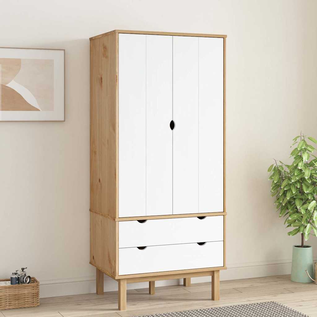 vidaXL Vaatekaappi OTTA ruskea ja valkoinen 76,5x53x172 cm täysi mänty