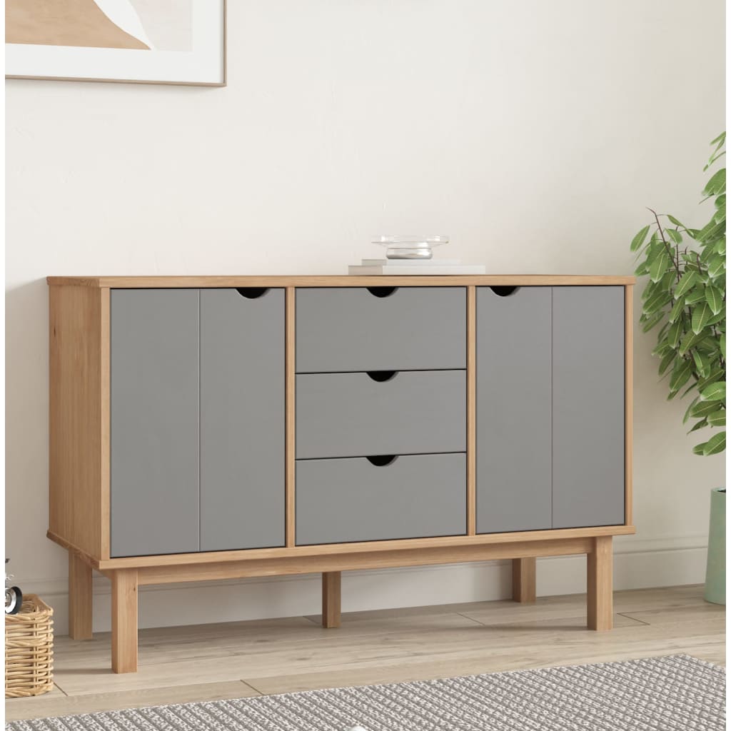 vidaXL Sideboard OTTA Braun&Grau 113,5x43x73 cm Massivholz Kiefer