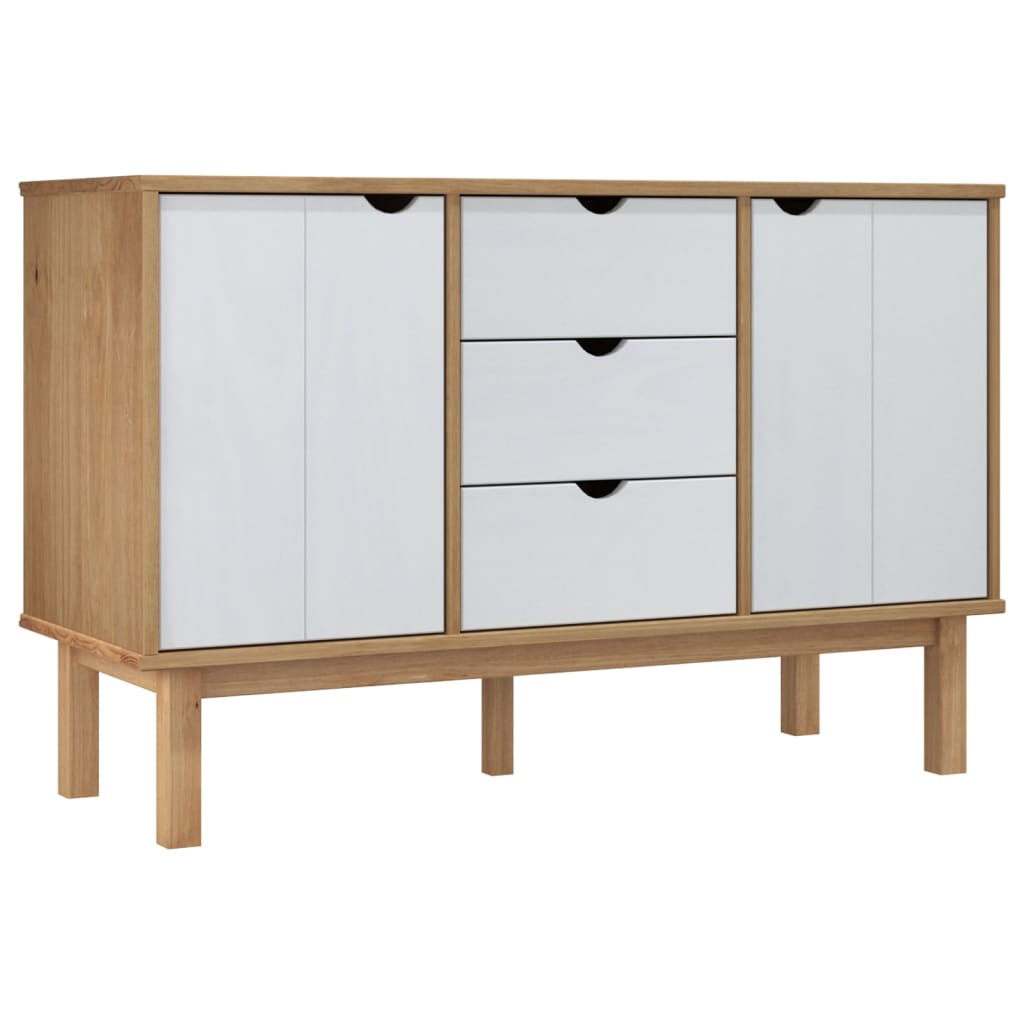 VidaXL Buffet OTTA Marron Et Blanc 113,5x43x73 Cm Bois Massif Pin