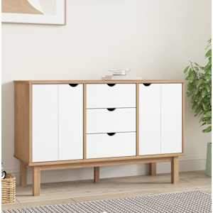 Komoda OTTA rjava in bela 113,5x43x73 cm trdna borovina