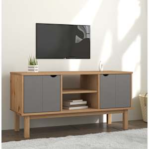 TV skříňka OTTA hnědá a šedá 113,5x43x57 cm masivní borovice - obrázek 1
