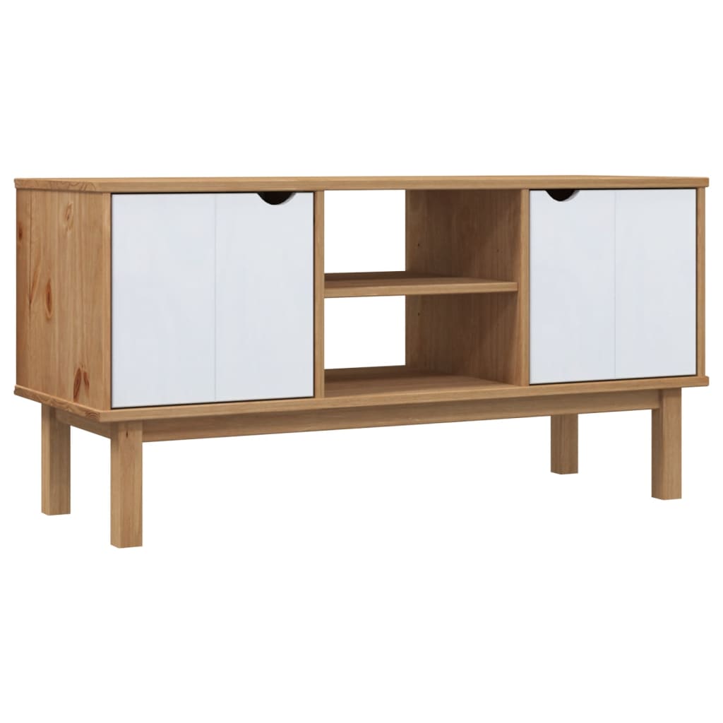 vidaXL TV skříňka OTTA hnědá a bílá 113,5x43x57 cm masivní borovice