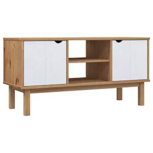 TV skříňka OTTA hnědá a bílá 113,5x43x57 cm masivní borovice - obrázek 2