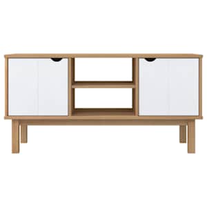 TV skříňka OTTA hnědá a bílá 113,5x43x57 cm masivní borovice - obrázek 3