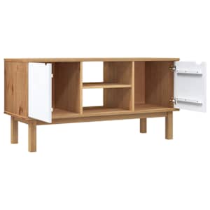 TV skříňka OTTA hnědá a bílá 113,5x43x57 cm masivní borovice - obrázek 4