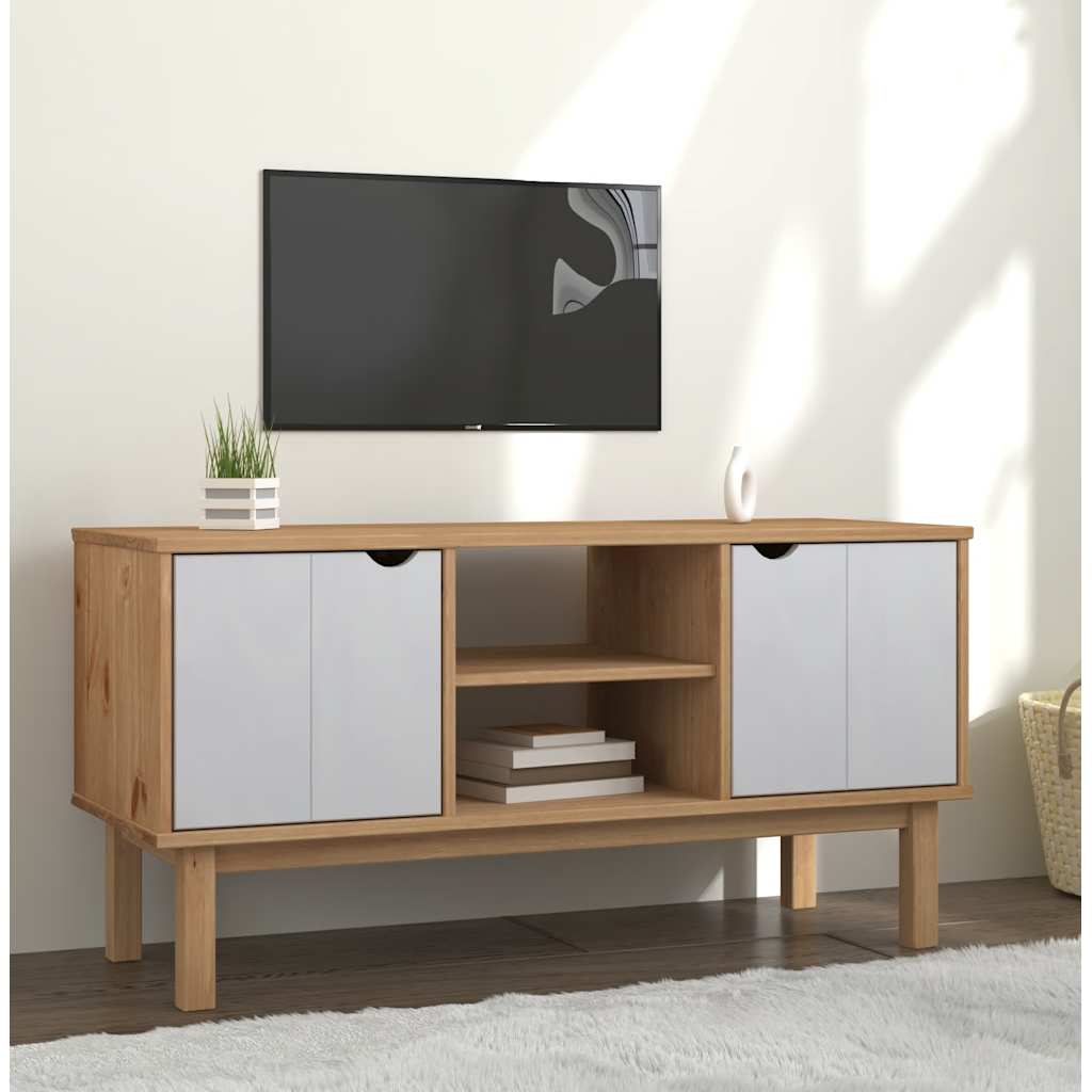 vidaXL TV-taso OTTA ruskea harmaa/valk. 113,5x43x57 cm täysi mänty