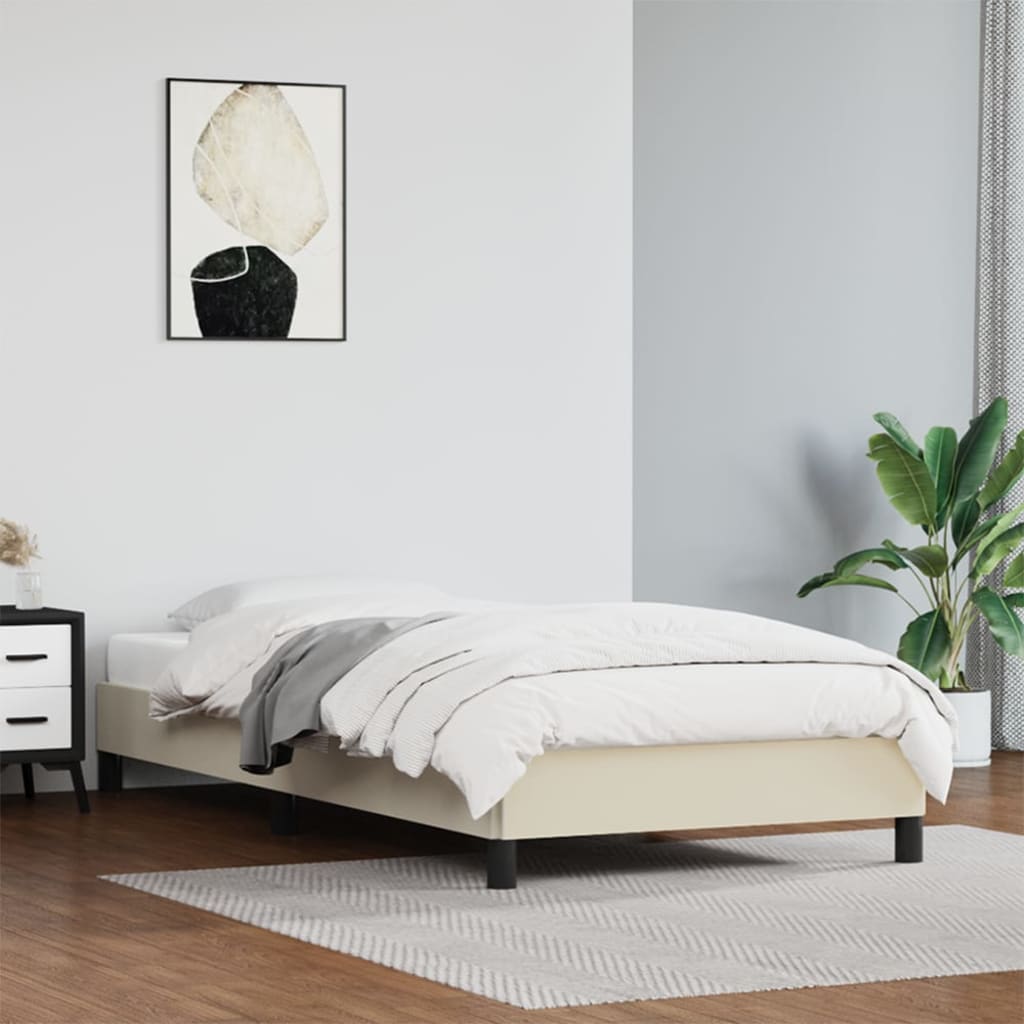 vidaXL Cadru de pat, crem, 90x200 cm, piele ecologică