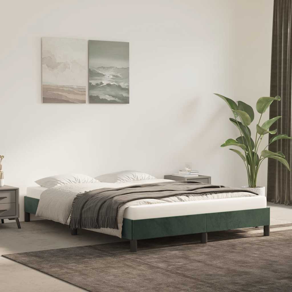 vidaXL Rama ��ka bez materaca, ciemnozielone, 140x200 cm, aksamit